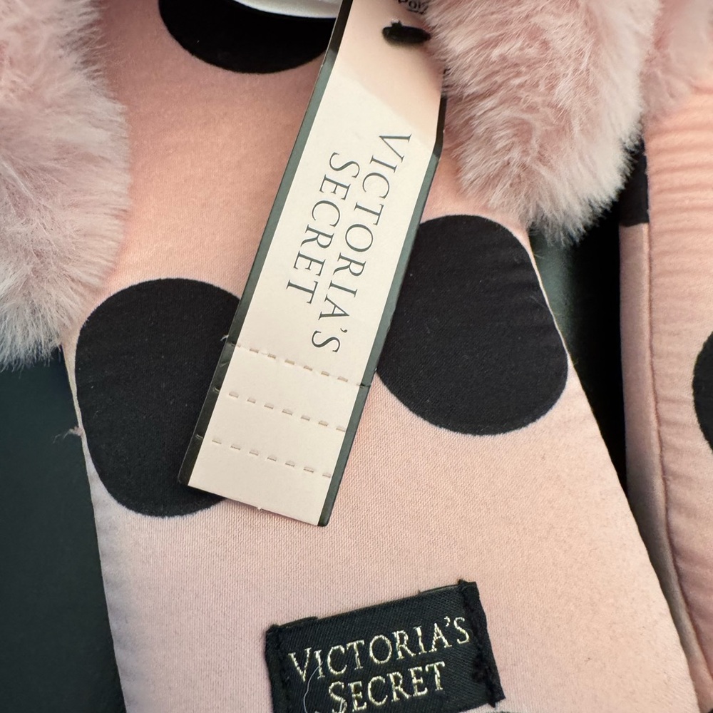 Victoria's Secret Pink and Black Polka Dot Slippers med 7/8 New - Picture 8 of 11
